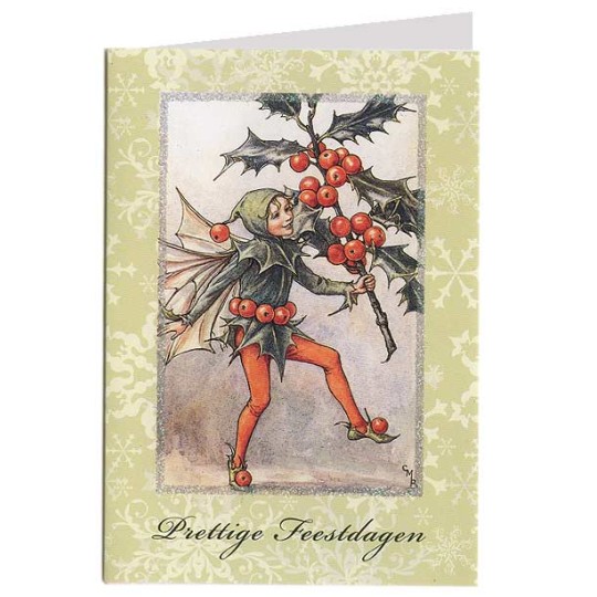The Holly Fairy Glittered Christmas Card ~ Holland ~ Green